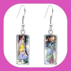New Unique Super Adorable Alice in Wonderland Alice & Cheshire Cat Portrait Earrings