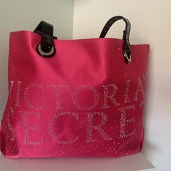 Victoria’s Secret Hot Pink Satin Rhinestone Stud Tote