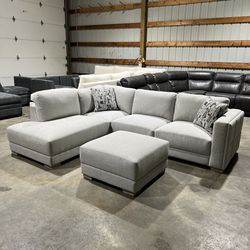 Drayden Gray Fabric Sectional with Ottoman