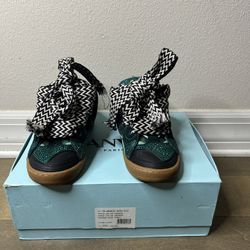 Lanvin Leather Curb Crystal Petrol Blue sneakers 6.5