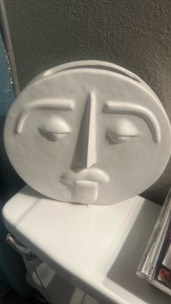 White Ceramic Abstract Face Sculpture
