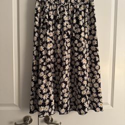 SHEIN Black Daisy Floral A-Line Skirt size xl