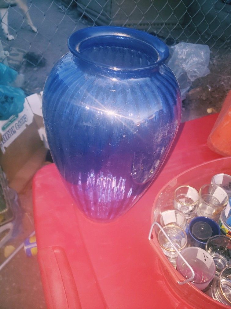 Antique Ribbed Glass Vase Cobalt Blue