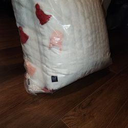 Gap Home Décor Sculpted Stripe Sherpa Square Throw Pillow with pink and red tassels