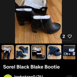 Sorel Blake Ankle Black Leather Boots Size 6.5