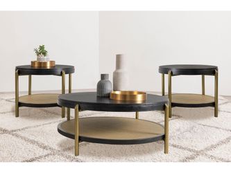 Arini Black 3-piece Round Coffee and End Table Set