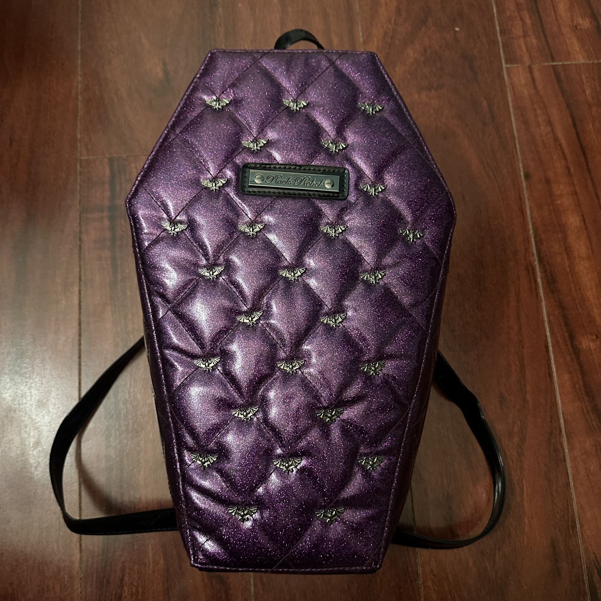 Mina Bat Quilted Coffin Backpack in Purple