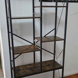 Farmhouse Adjustable 6 Tier Open Book Case Shelves, Multifunction Organizer, Brown