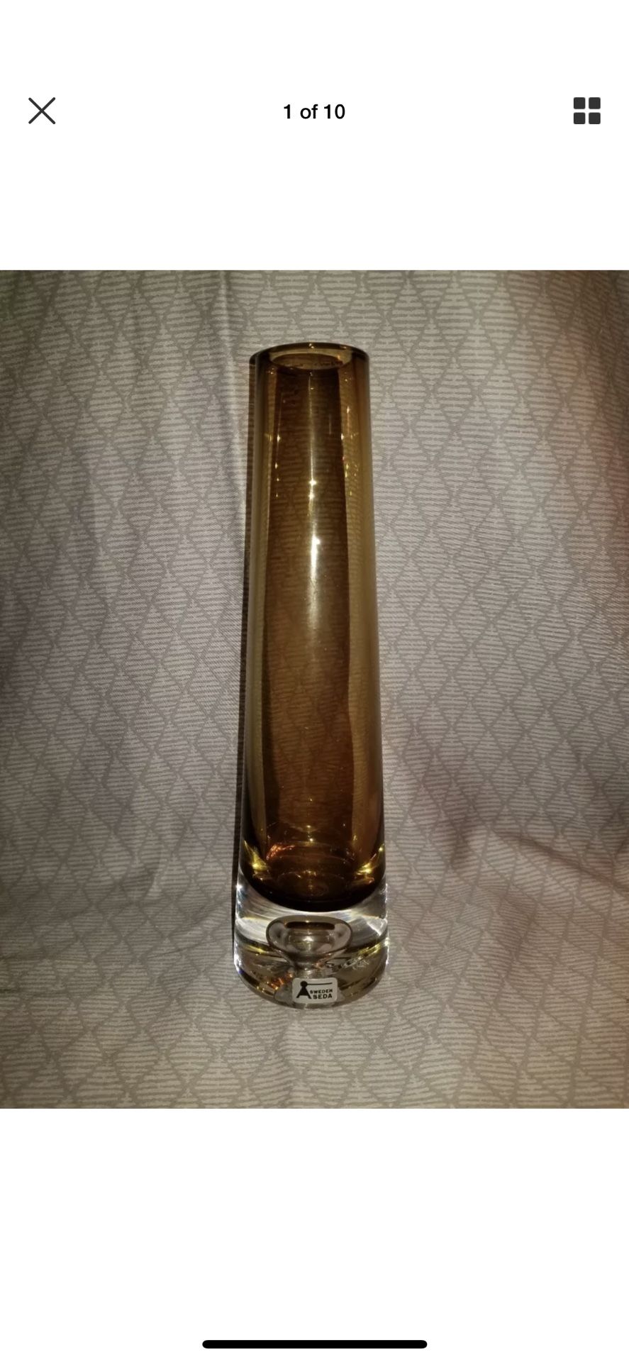 Vintage Seda Sweden - Amber Art Glass - Cylinder Bud Floral Vase - Mid Century