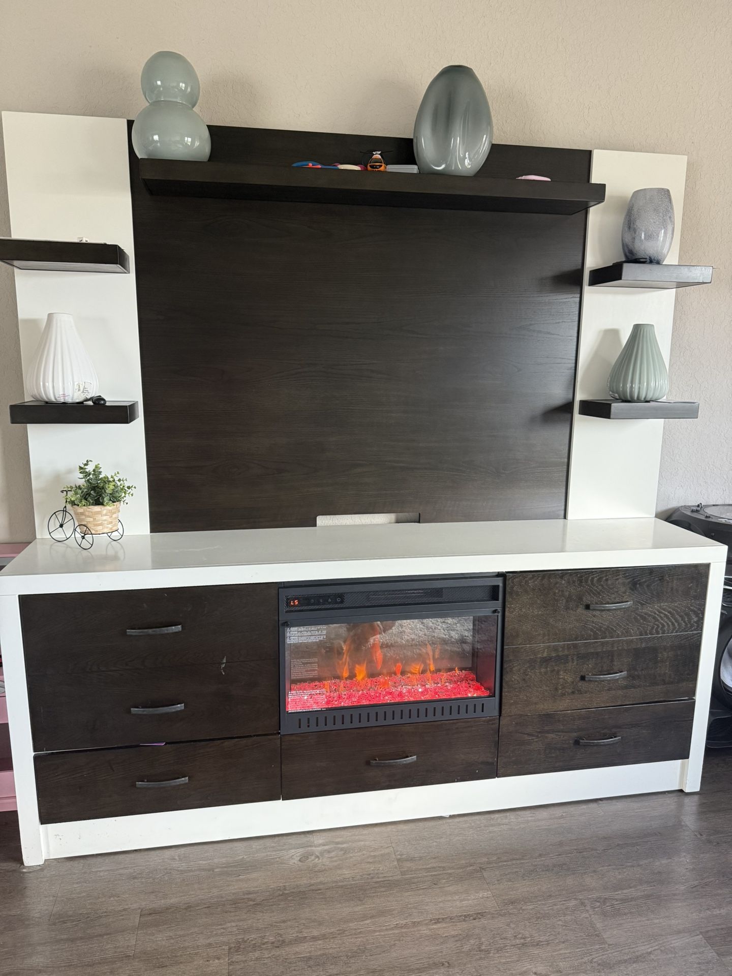 Entertainment center with fire place