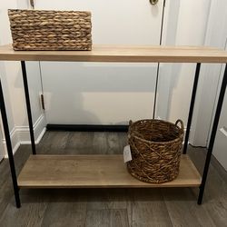 2-Tier Console Table with Woven Storage Basket – Bundle Set
