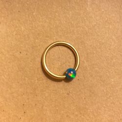 18 Guage Solid 14 K Gold Cartilage Hoop With Fixed Dark Opal Bead 