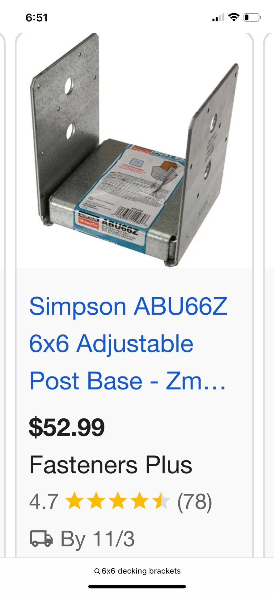 Simpson 6x6 Base Post 4 Pcs
