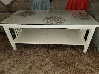 Cream Colored Coffee Table With Glass Top