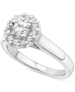 Woman's 14K White Gold Halo 0.30 CT (SI Color H) Center Diamond Engagement Ring. (Size: 6.50)