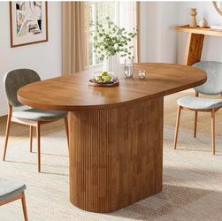 （ small damage) Tribesigns 47.24" Oval Dining Table, Rustic Wooden Kitchen Table with Wooden Base for 4, Small Farmhouse Dinner Table for Home Dining 