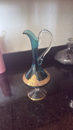 Muranoo teal/gold footed pitcher