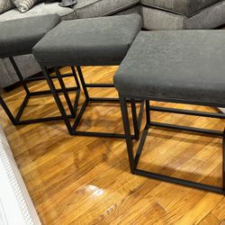 Black Counter Height 24" Bar Stools Set of 3 for Kitchen Counter  Faux Leather Stools