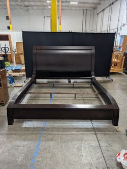 Dark Brown Sleigh Style Wood King Size Bed Frame
