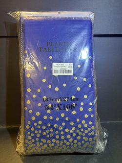 Plastic Table Cover, Navy With Gold Dots 12 Pc