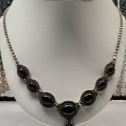 925 sterling silver Black Onyx Necklace  Choker With Earrings Vintage Antique