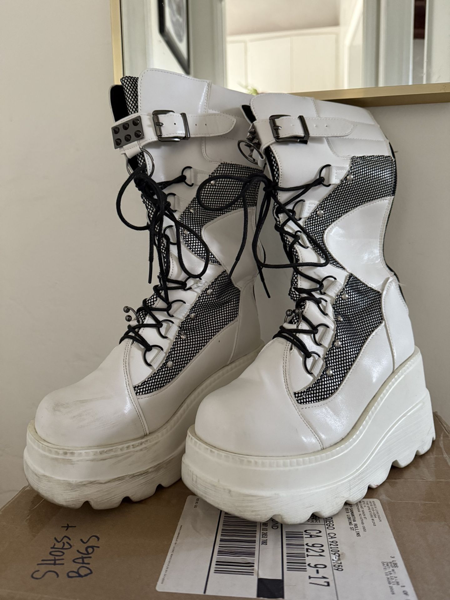 White Platform Rave Boots