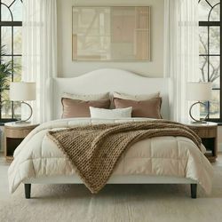 Queen Size Bed Frame, Upholstered Wingback Platform with 47" Tall Tufted Headboard, Plush Velvet Fabric, Modern Minimalist Design, No Box Spring Requi