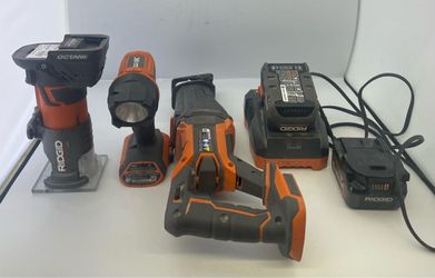 Ridgid set(Router ,Flashlight,Sawzall,Charger and 2 Batteries)