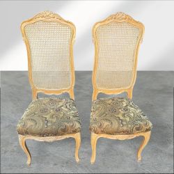 French Provincial Cane Back Wood Dining Side Chairs  