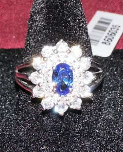 Simulated blue & white Diamond Ring-