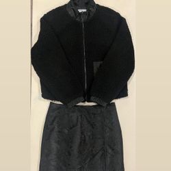 Black Fleece Jacket & Skirt Set