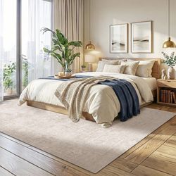 Washable Area Rugs [NEW; 8'x10'; Beige] - Vintage Faux Wool Rugs for Living Room Bedroom Dining Room - Non Slip Foldable Carpet Indoor Area Rug for Ho