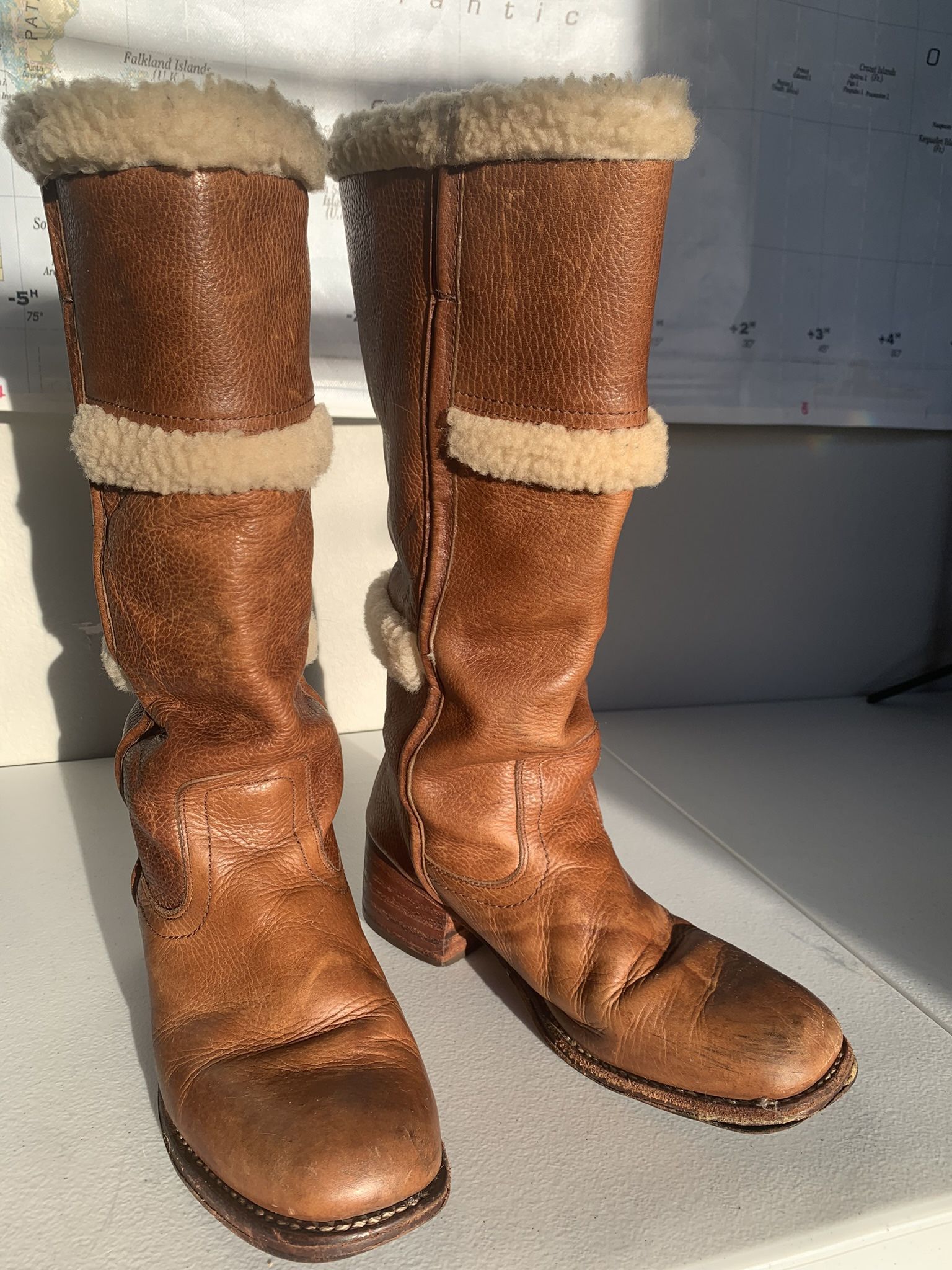 Vintage Frye Shearling Fur Boots Size 10B
