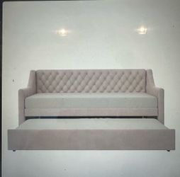 Twin day bed with trundle pink upholstered with 1 mattress