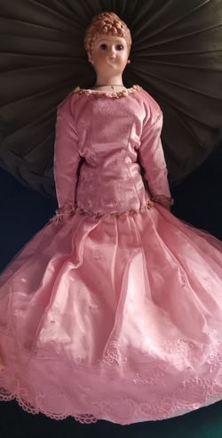 Vintage Mildred Brown Doll Complete Body 18" Long With Pink Lace Dress.