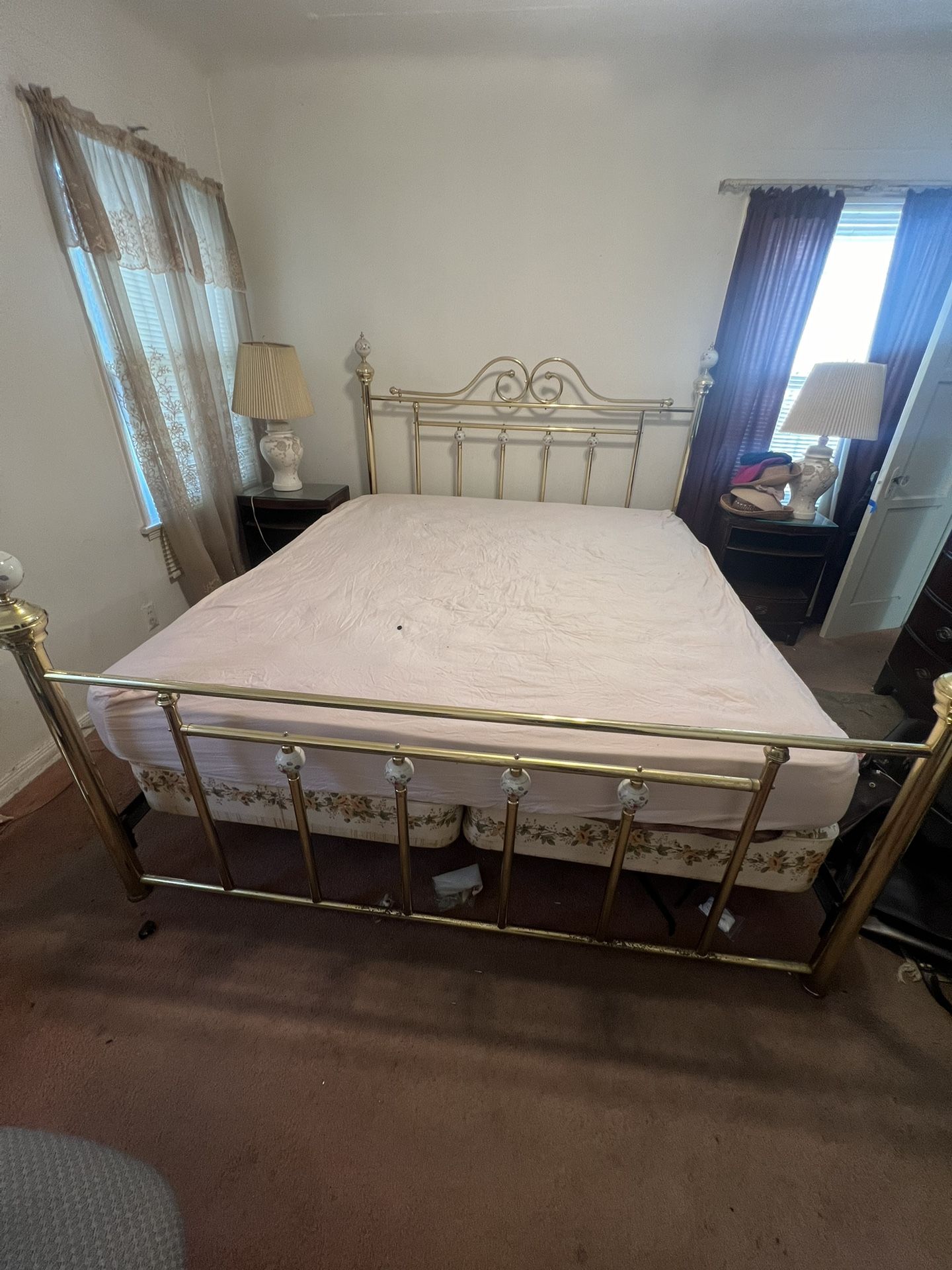 Brass Bed Frame + Mattress & Box Spring - Full/Queen...