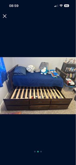 Twin Captain's Bed with Trundle and Drawers wood NO MATTRESS