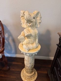 Large Ceramic Elephant Statue with Pedestal
