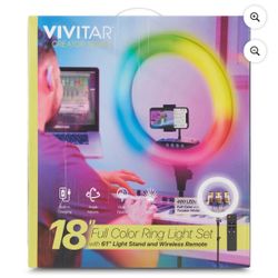 Vivitar 18" LED RGB Ring Light with Tripod, Phone Holder USB Charging Ports, and Wireless Remote