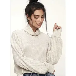 Free People Long Sleeve Turtleneck Cropped Thermal Sweater top sweatshirt women's size S Small P