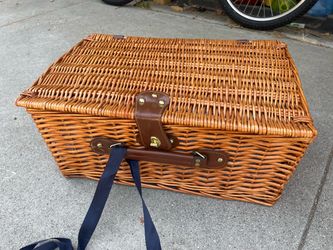 Wicker Picnic Basket with Leather Straps