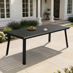 Patio Table with Umbrella Hole 83" Aluminum Outdoor Dining Table for 8 Rectangle All Weather Outside Table