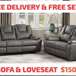 Contemporary Power Motion Reclining Sofa & Reclining Loveseat