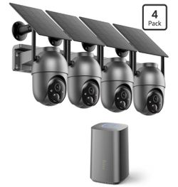 ☆ SEHMUA Security Cameras Wireless Outdoor (4-cam-kit), No Subscription Required, Color Night Vision, 360° PTZ, 4MP Live View, Instant Alerts, Solar S