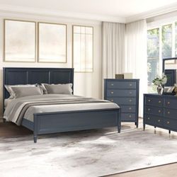 Brand New Blue 4pc Queen Bedroom Set (Available In Eastern King)