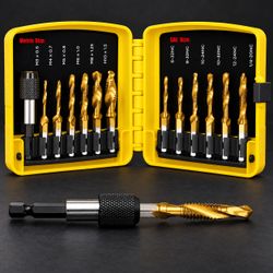 [NEW] Drill & Tap Bit Set 13pc (Metric + SAE) w/ Quick-Change Adapter