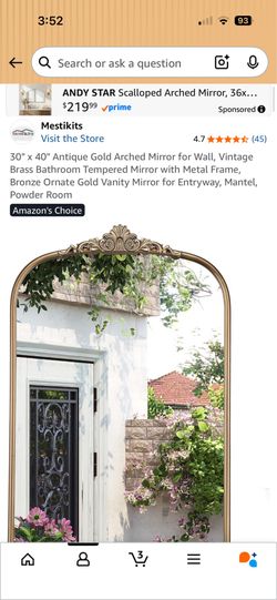 30" × 40" Antique Gold Arched Mirror for Wall, Vintage Brass Bathroom Tempered Mirror with Metal Frame, Bronze Ornate Gold Vanity Mirror for Entryway,
