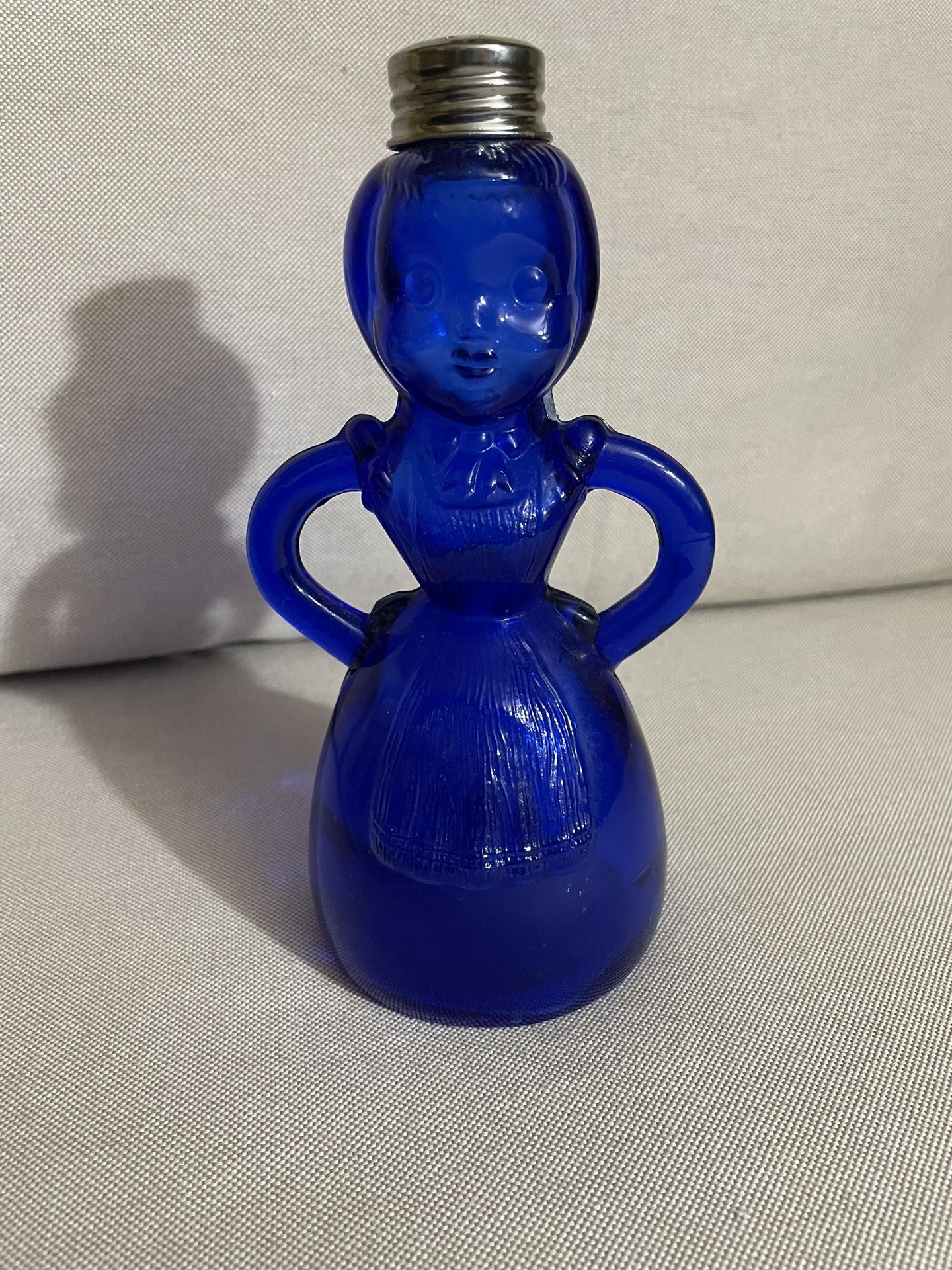 Vintage Merry Maid Laundry Sprinkler, Woman Cobalt Blue Glass Bottle