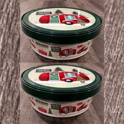 New Set of 2 Plastic Holiday Christmas Tree Farm Treat Containers