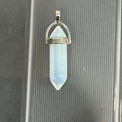Opalite Crystal Hexagonal Point Pendant Silver Tone Healing Chakra Stone